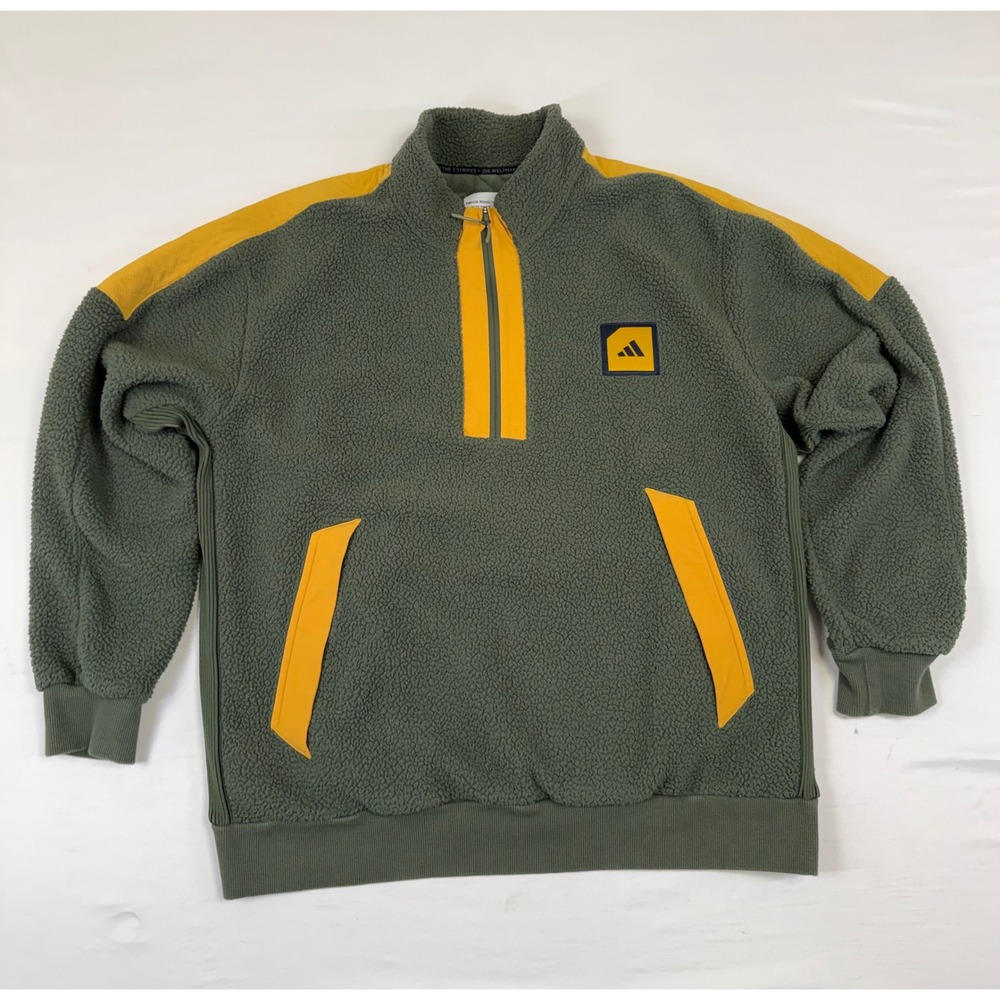 Adidas Adicross Mens Quarter Zip Fleece Golf Pullover Green Yellow HZ3233 Size L
